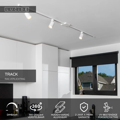 Lucide TRACK NIGEL Railspot - 1-fase Railsysteem / Railverlichting - 1xGU10 - Wit (Uitbreiding) - USP